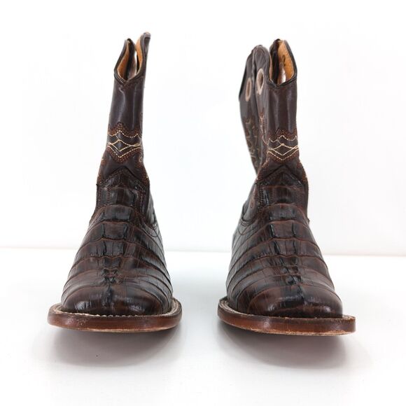 BIG BULL Kid Mexican 17 US 10 Caiman Alligator Boots Brown Leather Western FLAW - Picture 4 of 10